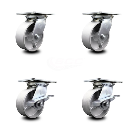 5 Inch Semi Steel Swivel Caster Set With Roller Bearings 2 Brakes